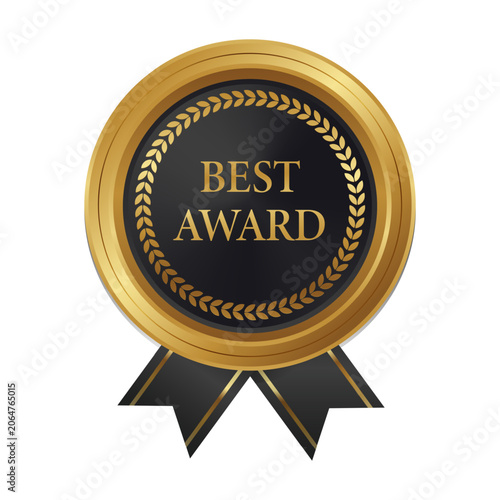 Fotografie gold black medal best award with ribbon for certified element design