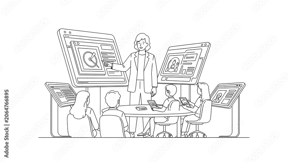Fototapeta premium Professional Female Designer Presenting Digital Interface and UI UX Project to Team in Modern Office