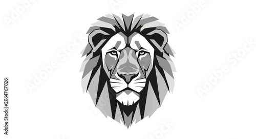 Schilderij op canvas Grayscale lion head graphic with geometric line art.