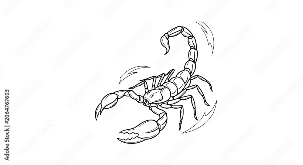 Fototapeta premium Scorpion illustration, stylized, isolated on white background, danger concept