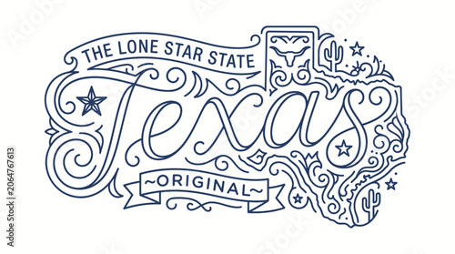Texas Lone Star State Original Text Art with Map Outline and Icons