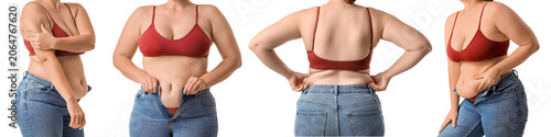 Overweight woman in underwe...