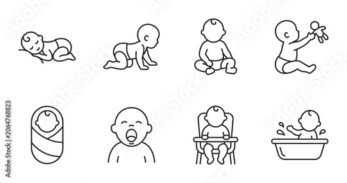 Принти на полотні 8 Baby Milestones linear icon set sleeping crawling sitting playing swaddled cry