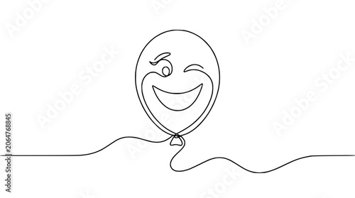 Fotografi Winking Emoji Balloon, Continuous Line Art, Joyful Expression, Celebration, Fun