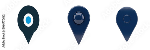 Foto Set of shiny dark blue metallic map pin location pointer icon isolated on transp