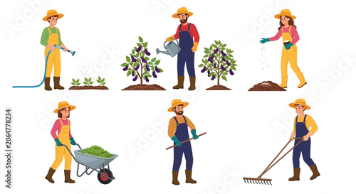 Farmers working in garden, farming and agriculture concept, people at work