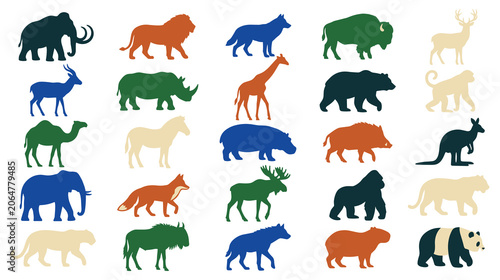 Photography Silhouette animals collection with wild fauna from different continents and habitats
