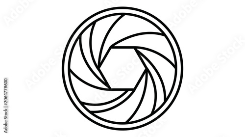 Camera lens iris aperture shutter icon line art on white background.