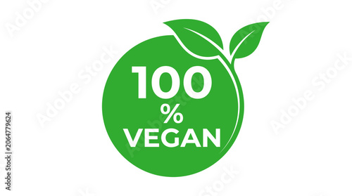 Certified 100 percent vegan badge with green leaves on white background.