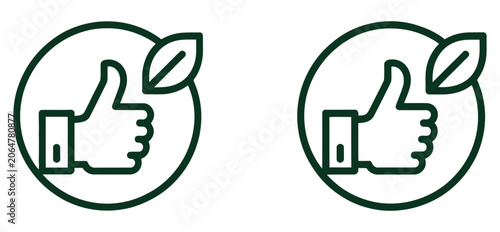 Εκτύπωση καμβά Thumbs up gesture icon featuring green leaf within circular frame, sustainabilit