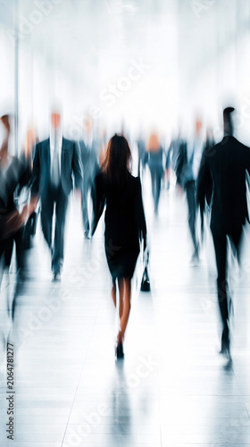 Blur of the Busy Commute: Silhouetted figures in motion, captured in a dynamic blur of movement, evoke the frenetic energy of a daily commute or bustling city life.