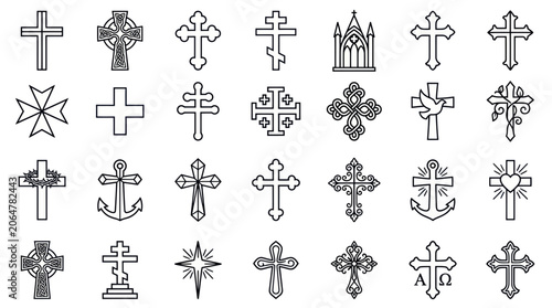 Cuadro en lienzo Collection of Christian Cross Symbols, Religious Icons, and Faith Motifs
