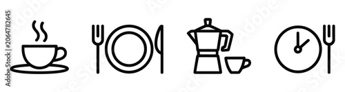 Canvastavla Lunch break outline icon collection featuring meal time symbols, editable stroke