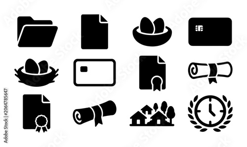 12 Silhouette Icons for Education, Finance, Real Estate, UI and Web Interface Design