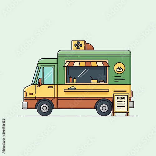 Street Food Truck with Menu, Fast Food Service, Urban Cuisine