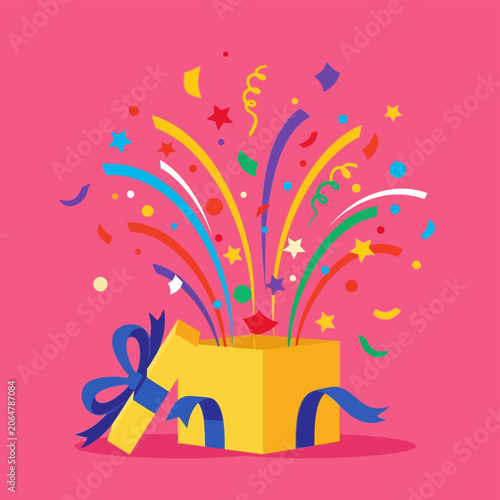 Surprise Gift Box Exploding with Confetti and Streamers