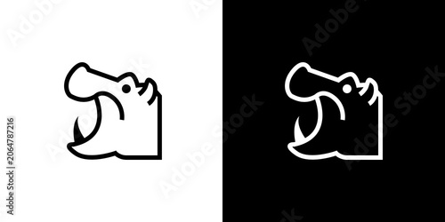 Photography black and white illustration of hippo icon