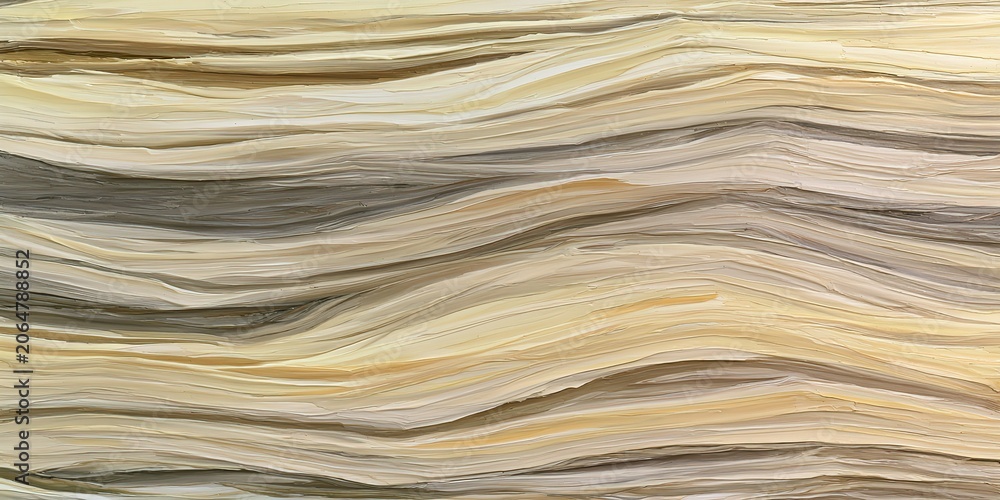 Fototapeta premium Layered Horizontal Stripes Abstract Curved Irregular Organic Light Beige Pale Yellow Muted Brown Textured Brushstrokes Fabric Rippling Water