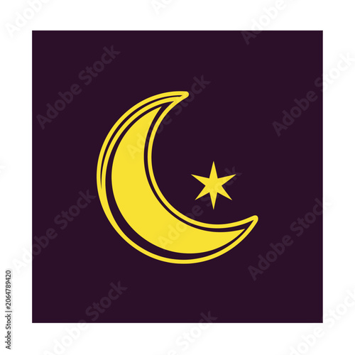 Yellow Crescent Moon and Star Icon on Dark Purple Background