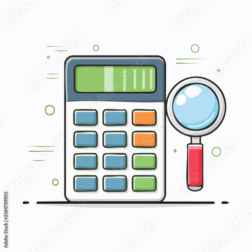 Calculator and Magnifying Glass Illustration
