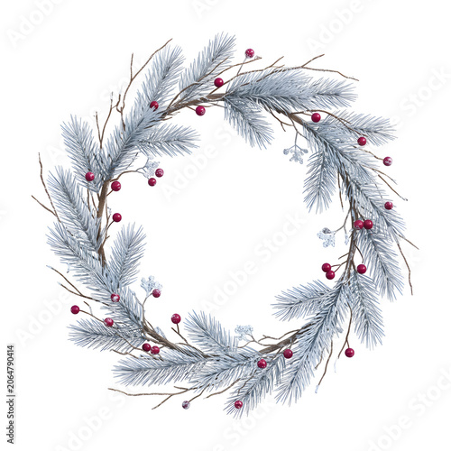 Minimalist pine branch with red berries vector