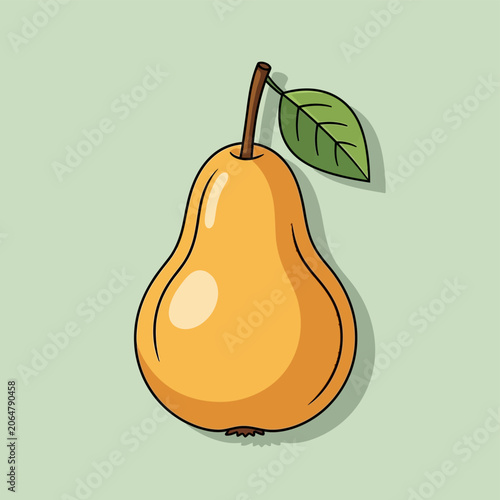 Yellow Pear with Leaf - Simple Cartoon Illustration