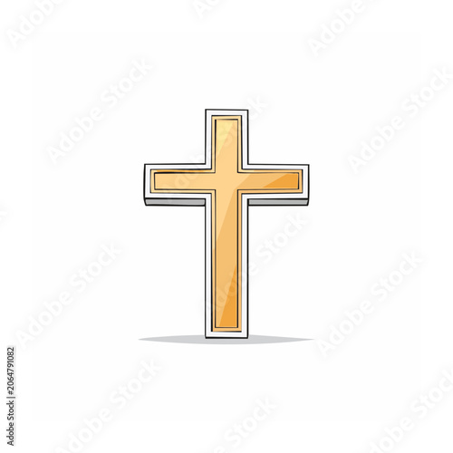 Golden Cross Icon on White Background