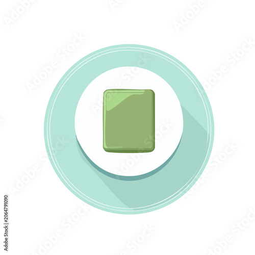 Green button icon with light blue ring on white