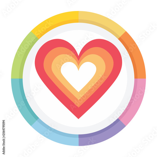 Rainbow heart icon on white background