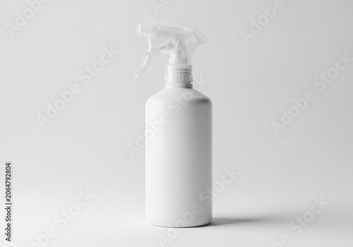 Blank white plastic spray bottle mockup isolated on white background