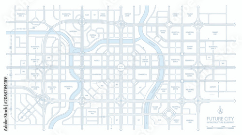 Obraz na płótnie Futuristic City Map Blueprint - Urban Planning and Infrastructure Design