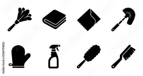 Obraz na plátně Cleaning Tools Vector Icons Set: Duster, Towel, Mitt, Spray Bottle, Brush, Micro