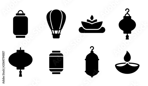 Fotografie Diverse Lantern and Light Icons, Festive Celebration Symbols, Asian Cultural Ele