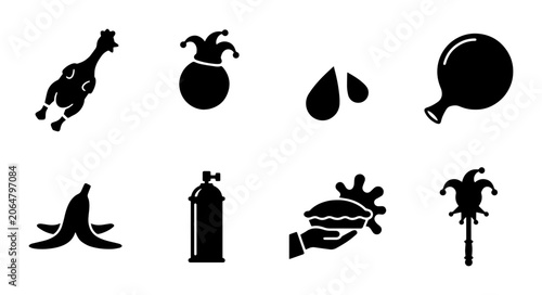 Photos Funny Prank Icons Set, Gag Gift Vector Graphics, Comedy Props Collection, Humoro