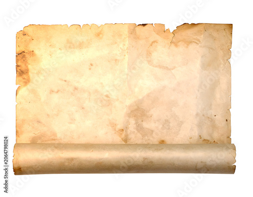 Parchment textured scroll vintage aged paper document template with burnt distressed edges for ancient messages, isolated on transparent