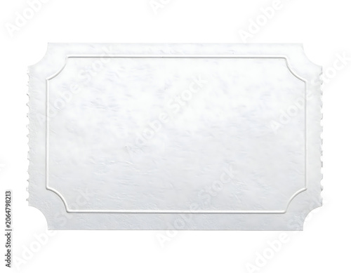 Ticket blank white elegant template with decorative inner border and perforated vertical edges, isolated on transparent background