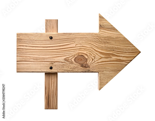 Wooden arrow pointing right on rustic post with natural wood grain, isolated on transparent background