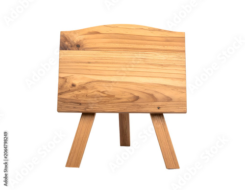 Wooden easel display stand with blank natural wood surface, isolated on transparent background