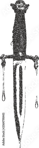 Dagger retro y2k stipple design sword halftone brutalist urban vector png with clear background, knife 2000s photocopy grunge tattoo gen z effect