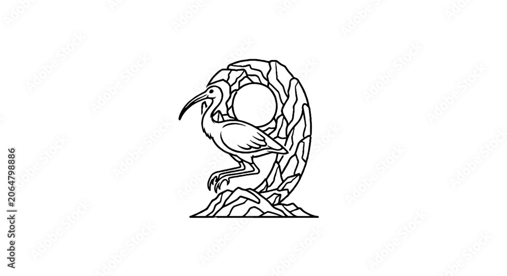 Fototapeta premium Elegant crane bird with circular design element.
