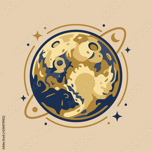 A stylized illustration of a glowing planet in deep space