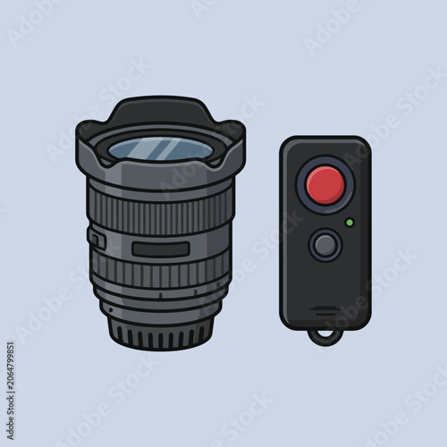 A professional camera lens and a remote shutter control device