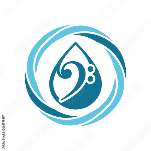 A blue water drop icon with a musical symbol inside