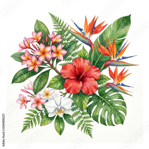 set of flowers and leaves