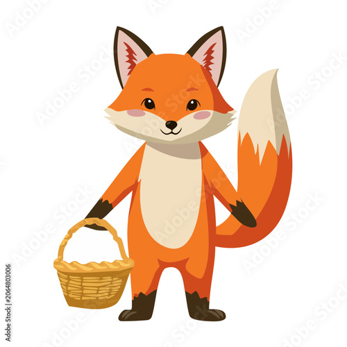 Cute cartoon fox holding a basket