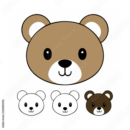 Cute cartoon bear face illustration with variations