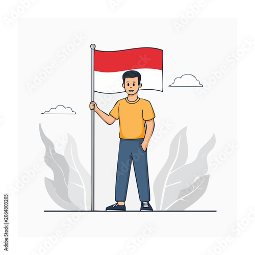 Man holding national flag in flat design illustration