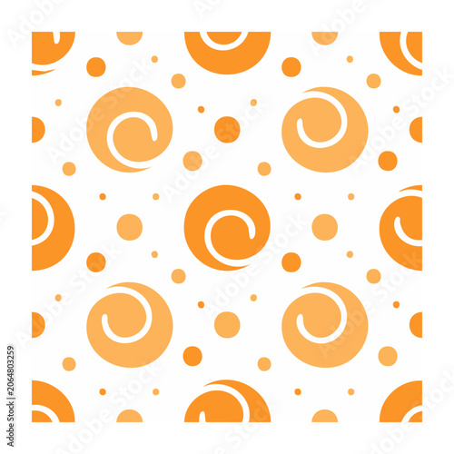 Seamless orange swirl and dot pattern on white
