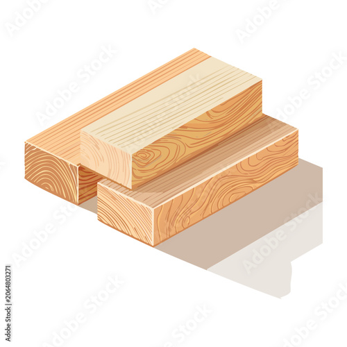 Stacked wooden planks on white background