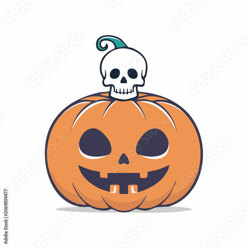 Halloween Pumpkin with Skull on Top